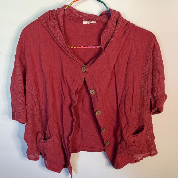 easel Tops - Easel Crimson Hooded Blouse with Buttons